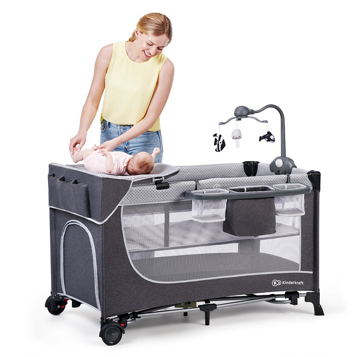 Travel Cot with accessories LEODY Gray