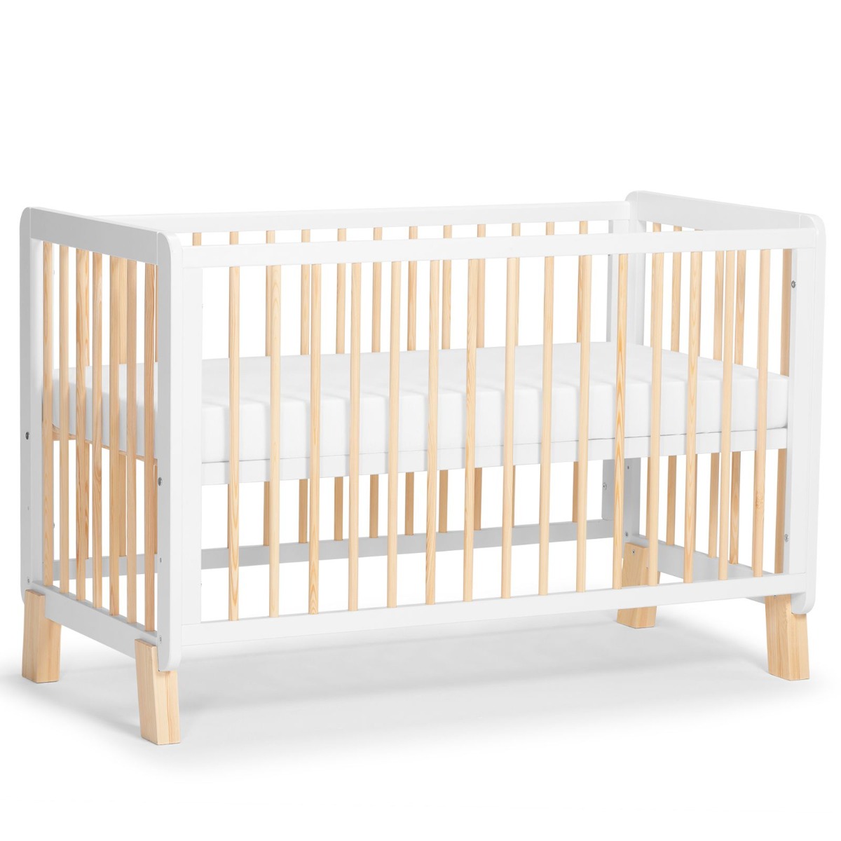 Wooden bed with a mattress LUNKY white