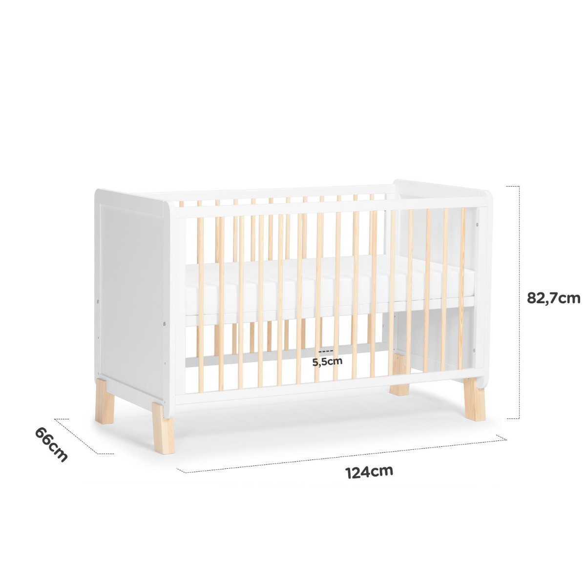 Wooden cot with mattress NICO